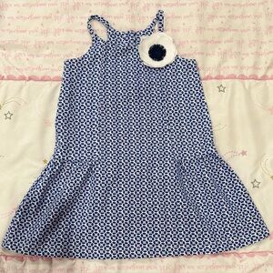 4, Janie and Jack Blue and White Sleeveless Dress with Floral Accent